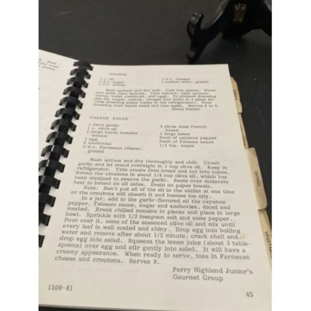 1981-82 Perry Highland Jr Women’s Club Recipe Cookbook North Hills Pittsburgh PA